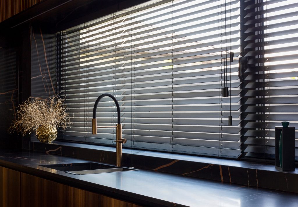 image of venetian blinds in  modern kitchen